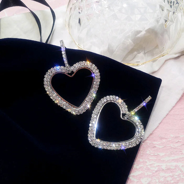 925 Silver Heart Stud Earrings with Long Drops