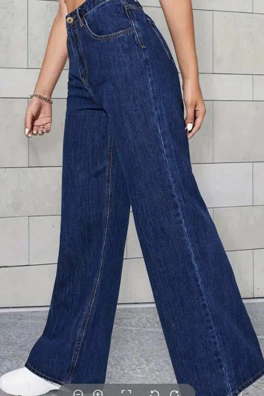 Blue Boyfriend Loose Fit Wide Leg High Waist Jeans