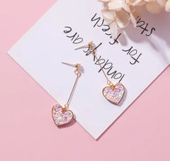 925 Silver Heart Earrings with Zircon Long Drops