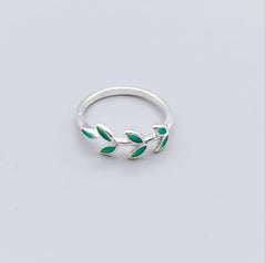 S925 Silver Green Leaf Adjustable Ring for Women