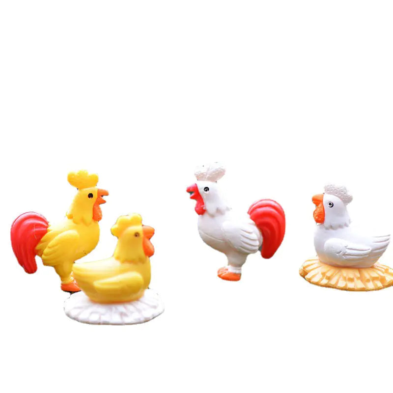 Miniature Moss Micro Landscape Decor with PVC Rooster Figurine