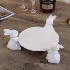 Cute Rabbit Ceramic Fruit Plate for Desserts