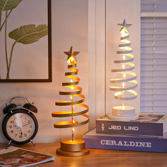 “LED Spiral Christmas Tree Lamp – Wrought Iron Desk Ornament for Festive Decor”