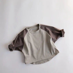 Korean Children's Long-Sleeved T-Shirt with Contrast Colors