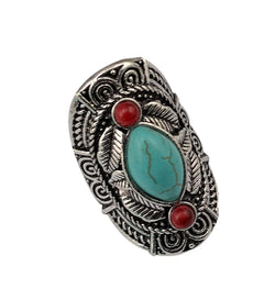 Vintage Turquoise Leaf Ring - Adjustable Fashion Ring