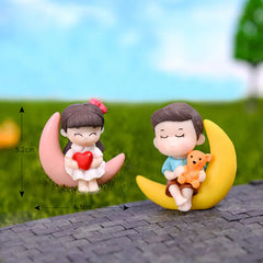 Moon Couple Moss Micro Landscape Decor DIY Keychain Figurine