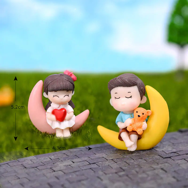 Moon Couple Moss Micro Landscape Decor DIY Keychain Figurine