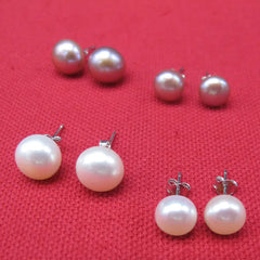 925 Silver Simple Pearl Stud Earrings for Women