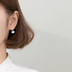 S925 Silver Ginkgo Leaf Earrings with Pearl (Short)