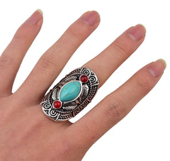 Vintage Turquoise Leaf Ring - Adjustable Fashion Ring