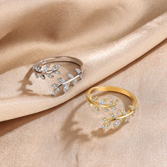 Adjustable Leaf Design Zircon Ring