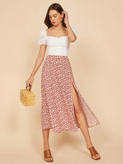 Women's High Waist Polka Dot A-Line Split Skirt