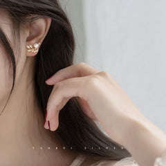 S925 Silver Leaf Earrings with Pearls and Diamonds