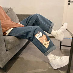 Trendy Men's Loose Fit Printed Straight Jeans