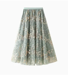 High Waisted Slim Mid Length A-Line Skirt