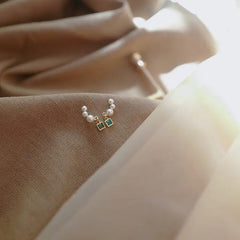 Pearl Green Zircon 925 Silver Stud Earrings for Women