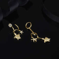 S925 Silver Asymmetrical Starfish and Bee Earrings