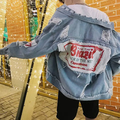 Trendy Korean Loose Fit Men’s Denim Patchwork Jacket