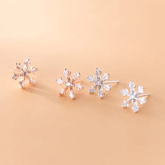 S925 Silver Snowflake Stud Earrings with Diamonds