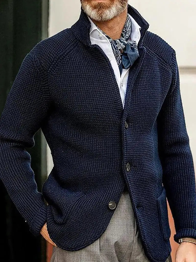 Men's Knitted Jacket with Stand Up Collar Cardigan