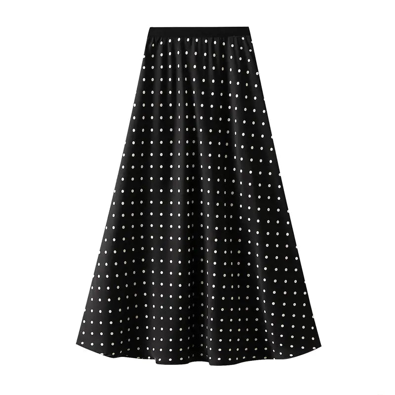 Mid-Length High-Waisted Polka Dot A-Line Skirt