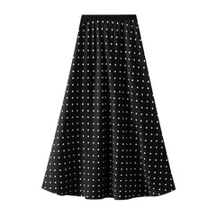 Mid-Length High-Waisted Polka Dot A-Line Skirt