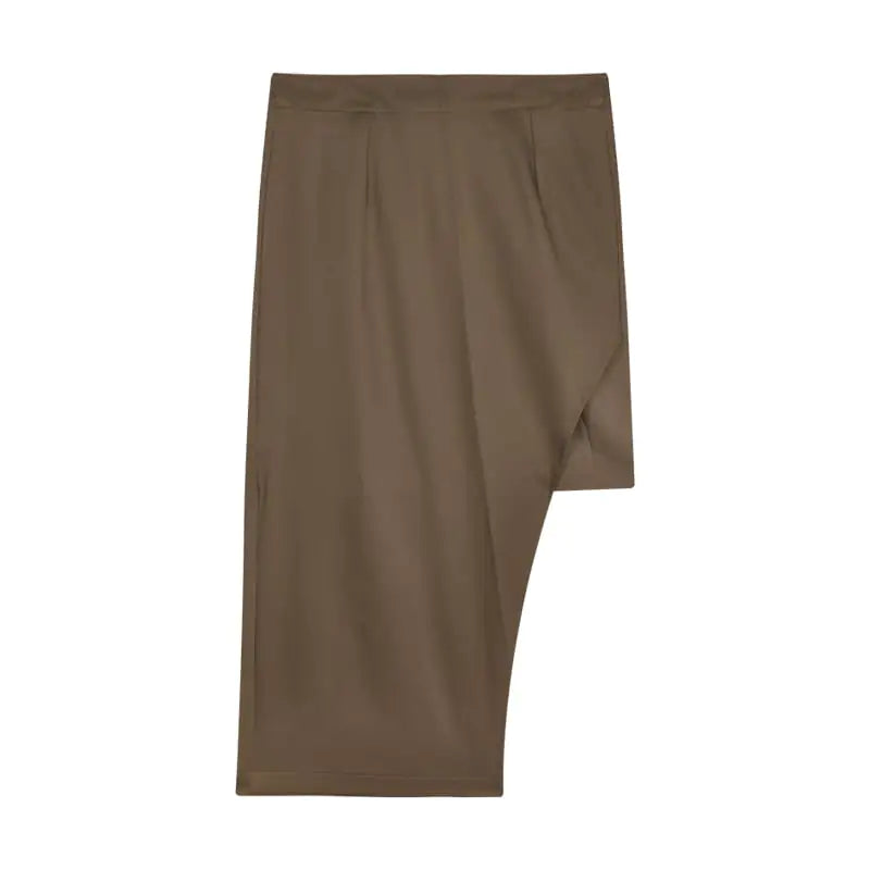 Irregular High-Waisted Mid-Length Skirt with Slits