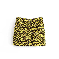 Leopard Print Denim Jacket, A-Line Skirt, Camouflage Set