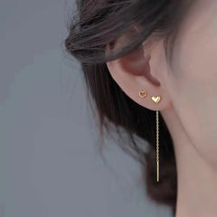 S925 Silver Heart Earrings with Long Tassel Design