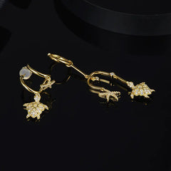 S925 Silver Asymmetrical Starfish and Bee Earrings