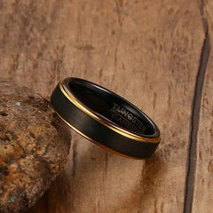 Men's Black Gold Tungsten Ring with Brushed Finish