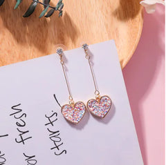 925 Silver Heart Earrings with Zircon Long Drops