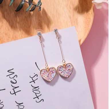 925 Silver Heart Earrings with Zircon Long Drops
