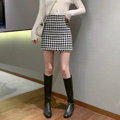 Woolen Plaid High Waist Mini Skirt for Women