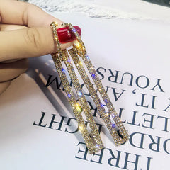 S925 Silver Korean Style Long Square Earrings with Diamonds