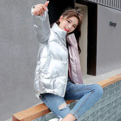 Women's Short Down Cotton Jacket - Trendy Winter Coat