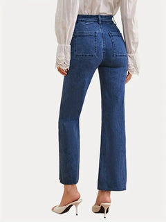 Dark Blue Loose Fit Wide Leg High Waist Denim Jeans