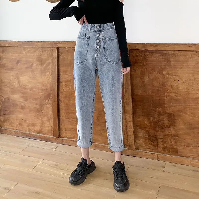 High-Rise Loose-Fitting Straight-Leg Jeans for Women