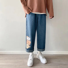 Trendy Men's Loose Fit Printed Straight Jeans