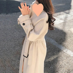 Winter Women's Thicken Wool Blend Long Coat (Korean Style)
