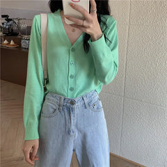 V-Neck Ice Silk Lightweight Long Sleeve Cardigan Top