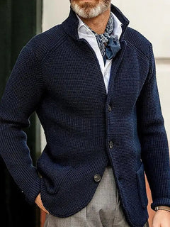 Men's Knitted Jacket with Stand Up Collar Cardigan