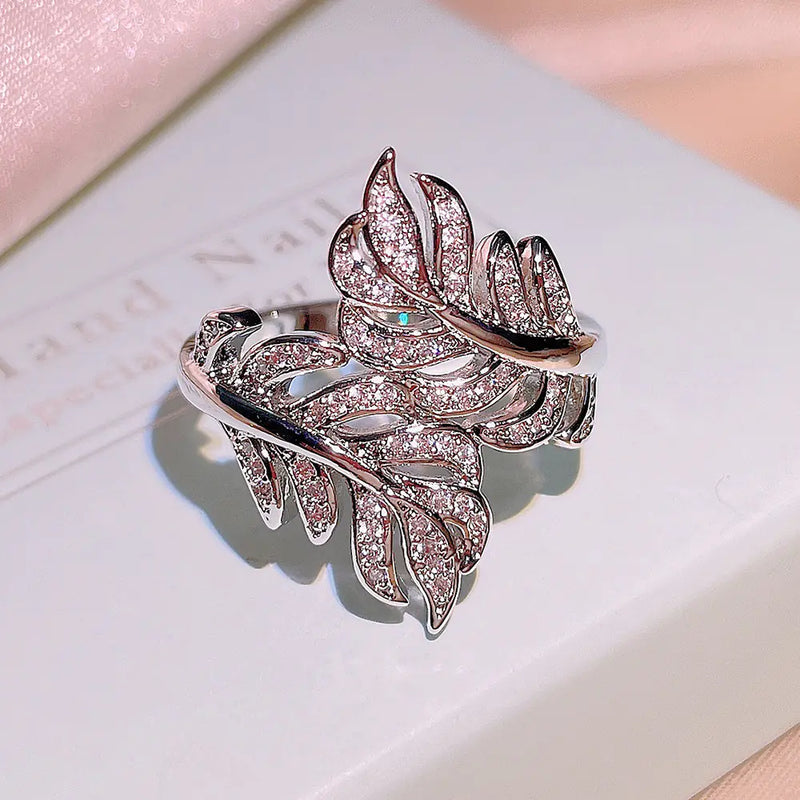 Adjustable Fashion Leaf Zircon Ornament Ring