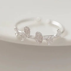 Ginkgo Leaf Design S925 Silver Ring for Women