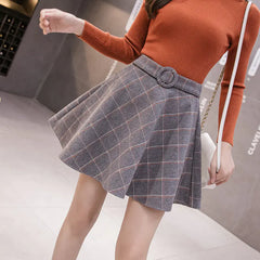 High Waist Plaid Woolen Skirt for Women
