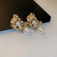 Korean Design 925 Silver Pearl Flower Earrings