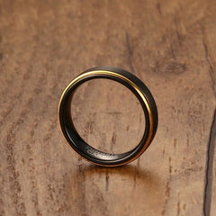 Men's Black Gold Tungsten Ring with Brushed Finish