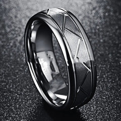 Men's Silver Gray Frosted Tungsten Ring with Tire Pattern