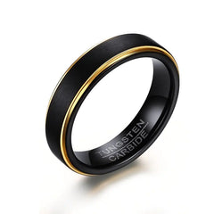 Men's Black Gold Tungsten Ring with Brushed Finish