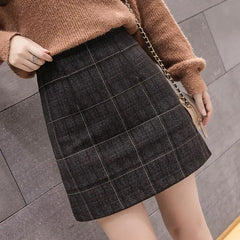 Women's High Waist Slim Plaid Woolen Fashion Skirt